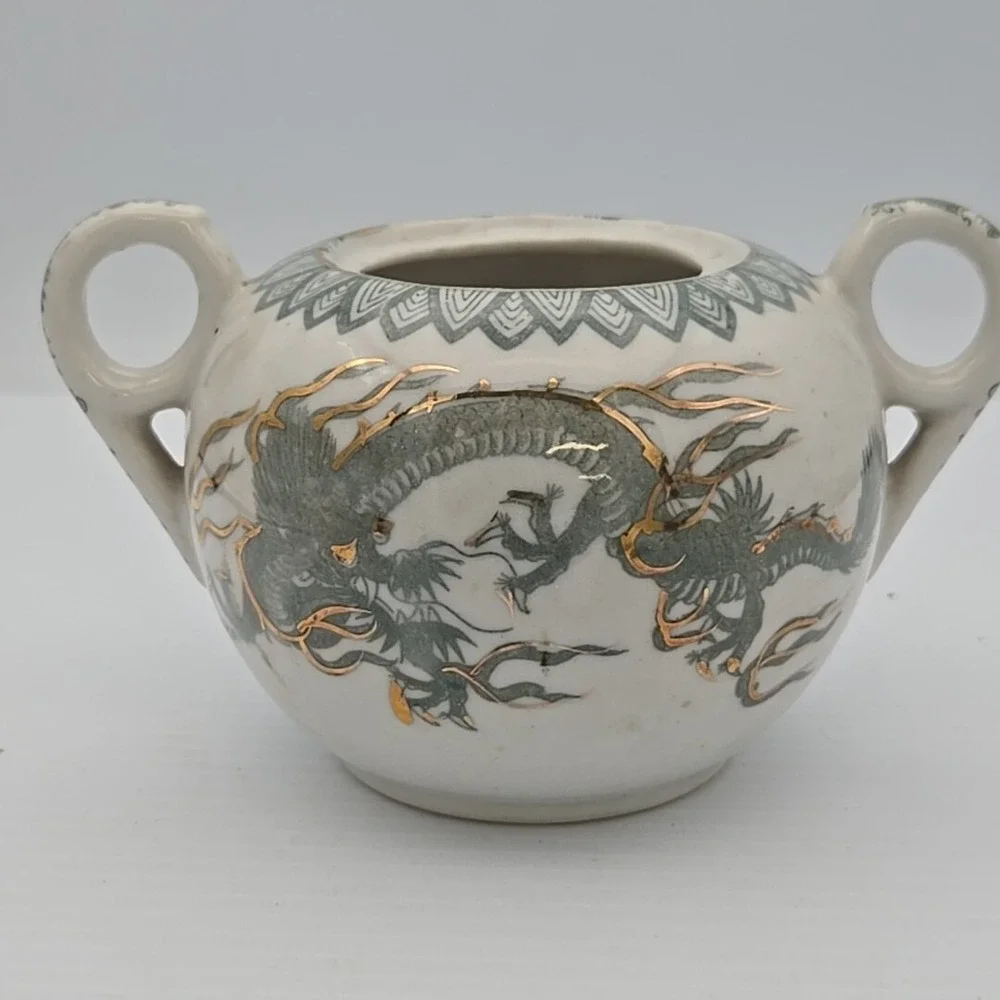 Vintage Japan Green White Gold Dragons Imari Ware Sugar Dish Dragon Ware‎